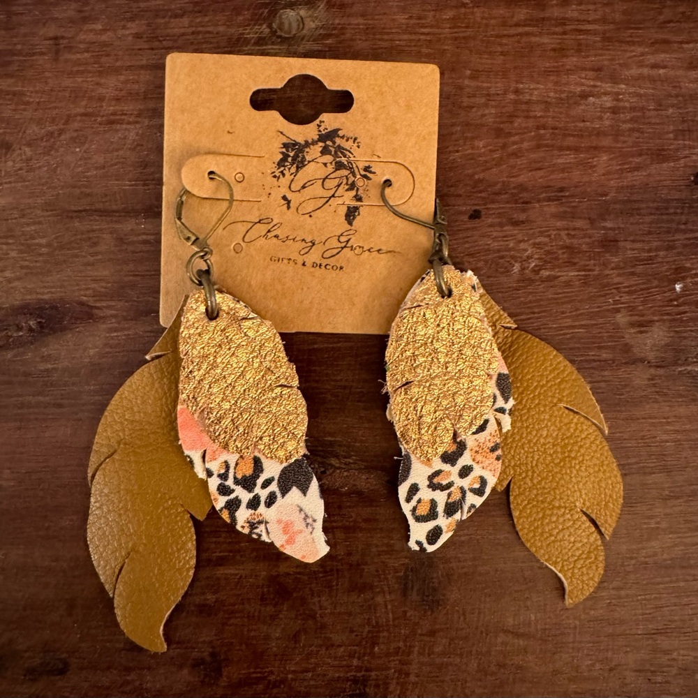 Leather Leaf Style Earrings